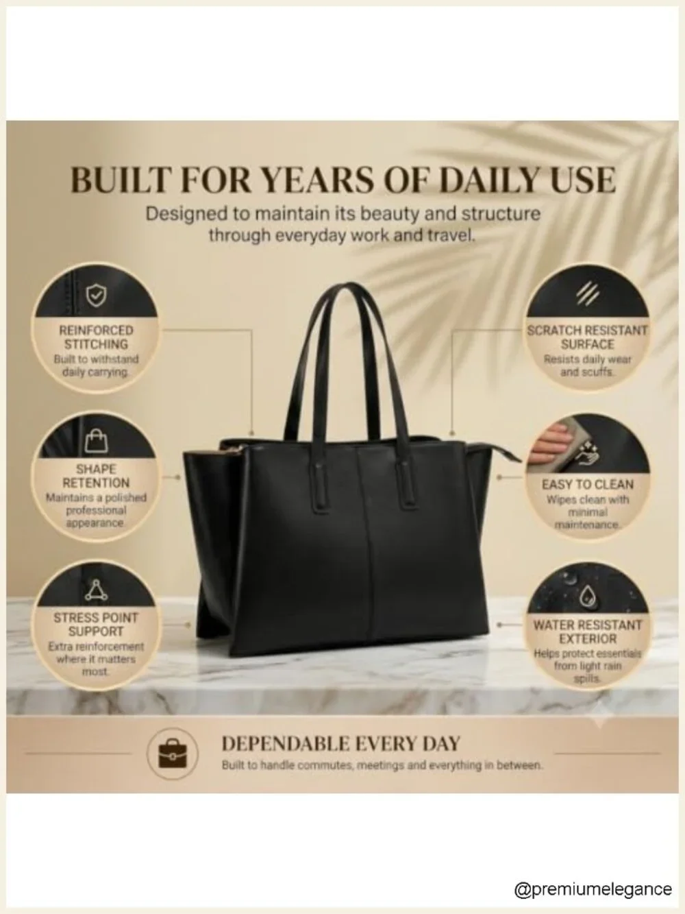 Vegan Leather Laptop Tote Bag Triple Compartment Work Purse